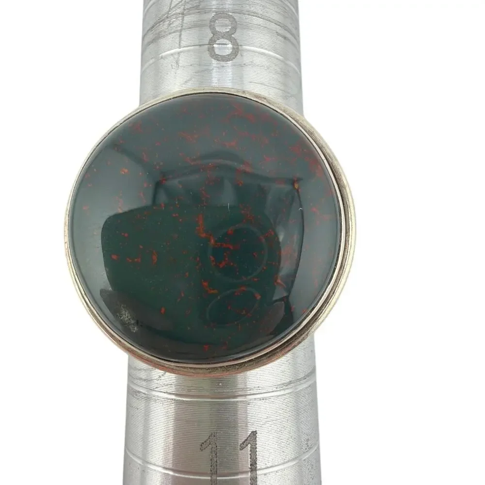 Sterling Silver Genuine Bloodstone Bezel Ring Size 9.5